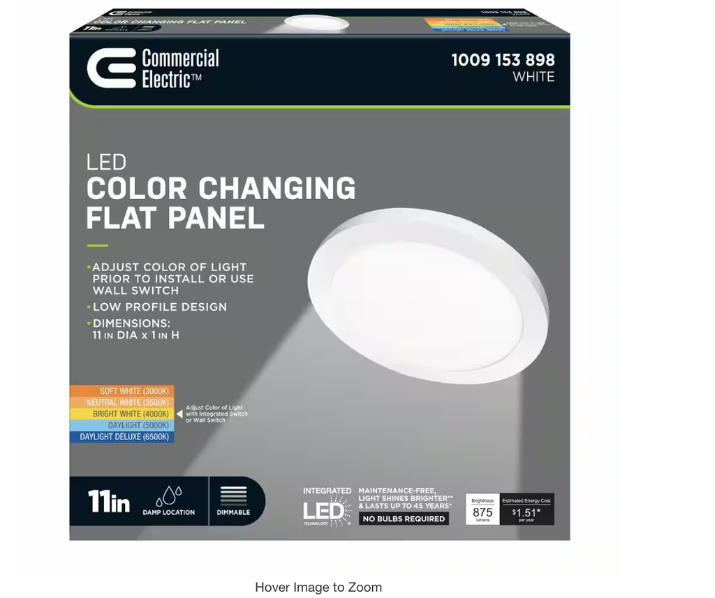 11 in. 12.5-Watt Dimmable White Integrated LED 875 Lumens Round Flat Panel Flush Mount Ceiling Light Color Change 5CCT