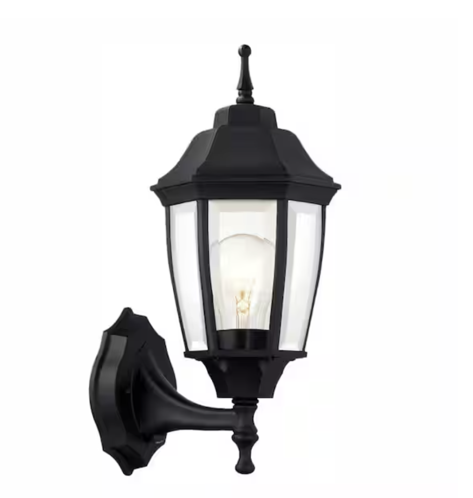 14 in. 1-Light Black Hardwired Dusk-to-Dawn Outdoor Wall Light L