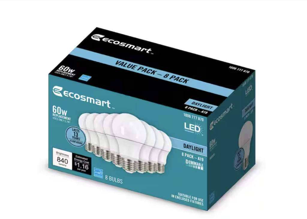 60-Watt Equivalent A19 Dimmable LED Light Bulb Daylight (8-Pack)
