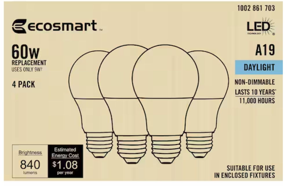 60-Watt Equivalent A19 Non-Dimmable LED Light Bulb (5000K) Dayli