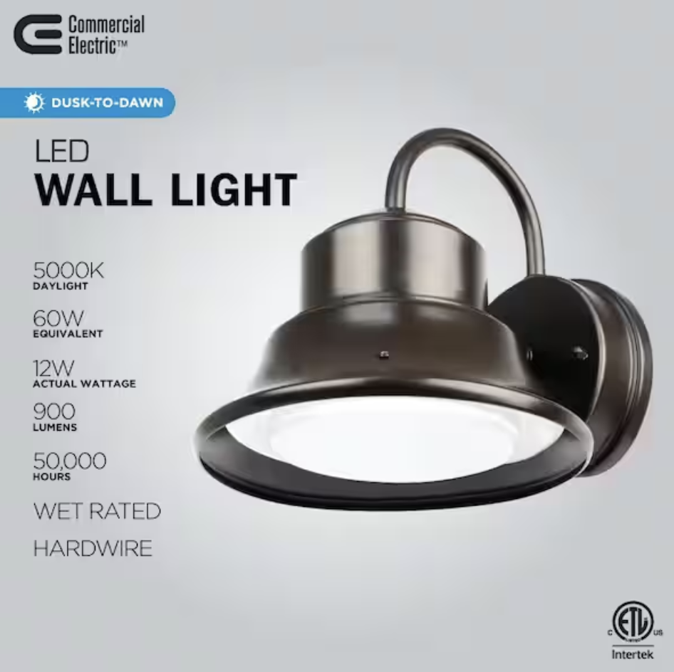 60-Watt Equivalent Integrated LED Bronze Dusk to Dawn Photocell Sensor Security Bell Outdoor Wall Pack Light 5000K