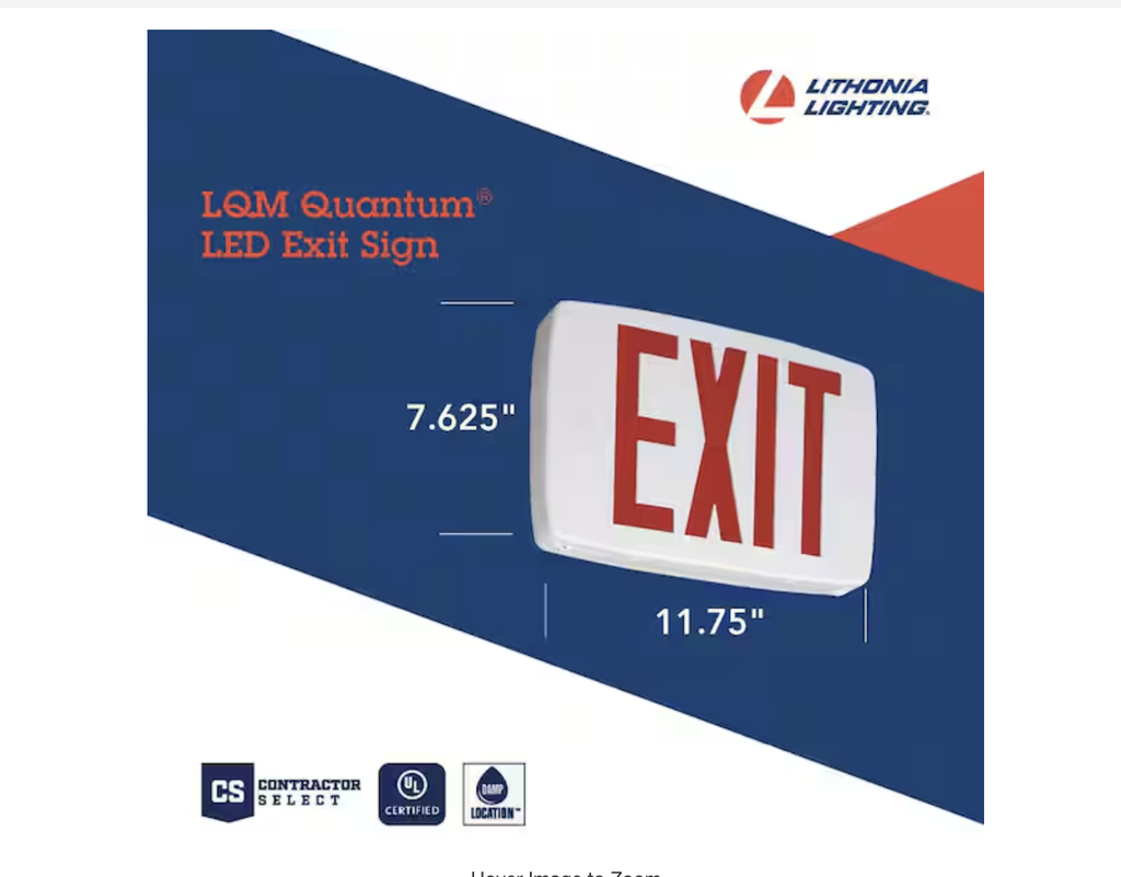 Contractor Select LQM Series 120/277-Volt Integrated LED White and Red Exit Sign W/Back Up Battery