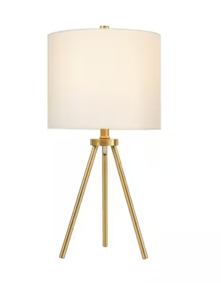 Hampton Bay Quinby 22 in. Gold Tripod Table Lamp with White Fabr